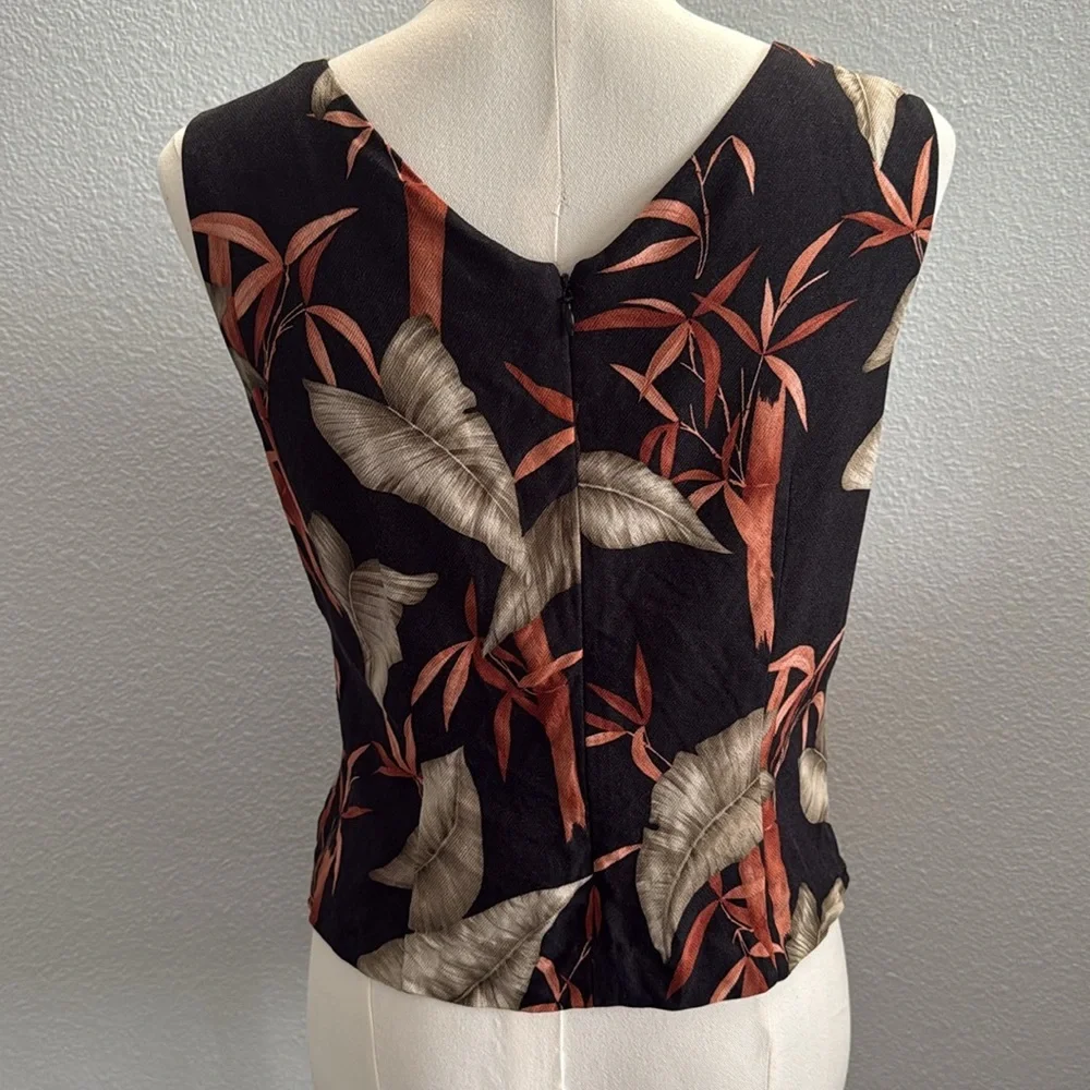Tommy Bahama Black and Orange Leaf Print Wool and Silk Blend Tank Top Size 6 - Picture 6 of 7